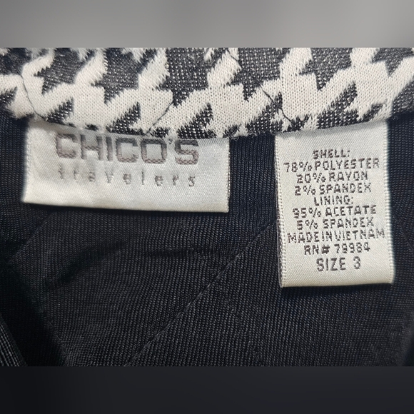 CHICO'S Women's Black & White Houndstooth Zip-Up Pocket Jacket Size 3/XL/16 - Picture 10 of 13